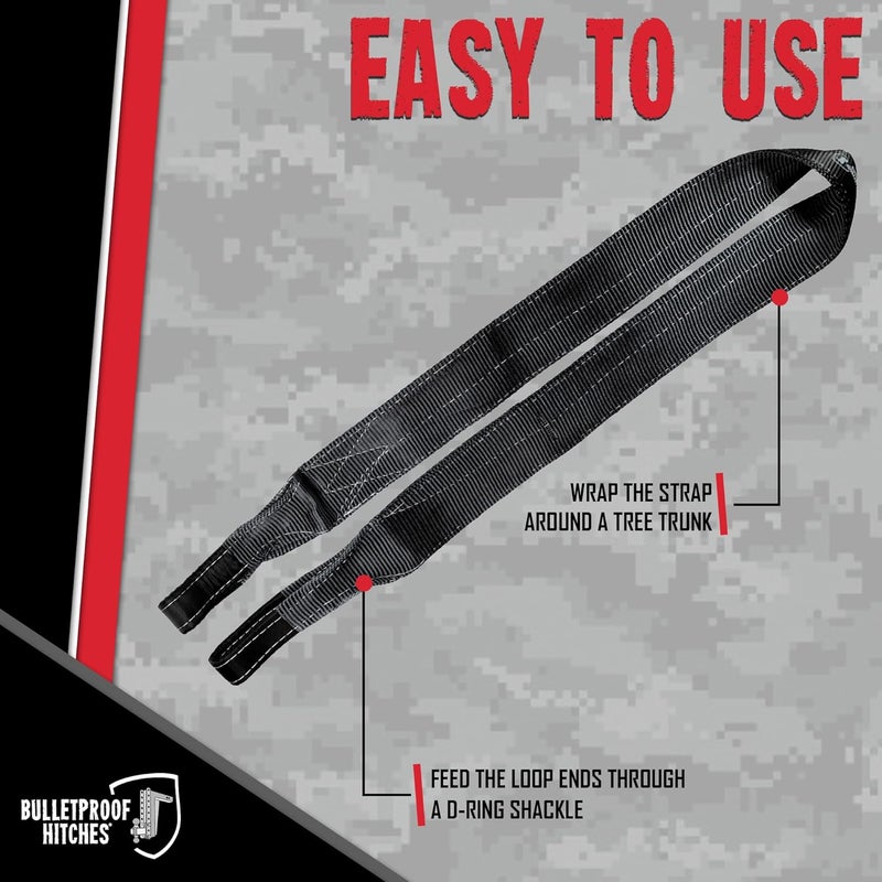 BulletProof Hitches حزام سحب شجرة 4" × 8' - حزام سحب شجرة مع قوة كسر 60,000 رطل - استعادة الطرق الوعرة لشاحنات الديزل 2500/3500 - أحزمة استعادة سحب الحبال - Image 4
